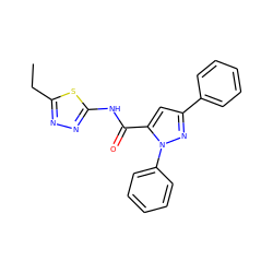 CCc1nnc(NC(=O)c2cc(-c3ccccc3)nn2-c2ccccc2)s1 ZINC000003310985