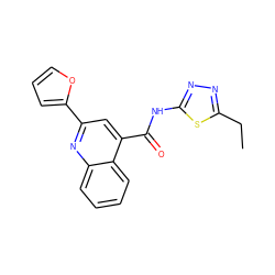 CCc1nnc(NC(=O)c2cc(-c3ccco3)nc3ccccc23)s1 ZINC000002625850