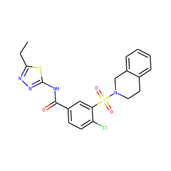 CCc1nnc(NC(=O)c2ccc(Cl)c(S(=O)(=O)N3CCc4ccccc4C3)c2)s1 ZINC000002618667