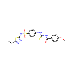 CCc1nnc(NS(=O)(=O)c2ccc(NC(=S)NC(=O)c3ccc(OC)cc3)cc2)s1 ZINC000002359502