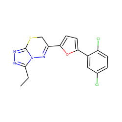 CCc1nnc2n1N=C(c1ccc(-c3cc(Cl)ccc3Cl)o1)CS2 ZINC000004162729