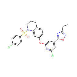 CCc1noc(-c2cc(Cl)nc(Oc3ccc4c(c3)N(S(=O)(=O)c3ccc(Cl)cc3)CCC4)c2)n1 ZINC000103263411