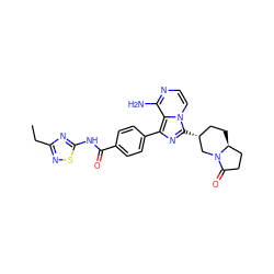 CCc1nsc(NC(=O)c2ccc(-c3nc([C@@H]4CC[C@H]5CCC(=O)N5C4)n4ccnc(N)c34)cc2)n1 ZINC000145303571