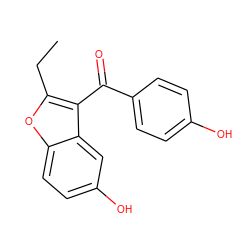 CCc1oc2ccc(O)cc2c1C(=O)c1ccc(O)cc1 ZINC000071329095