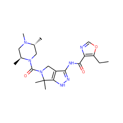 CCc1ocnc1C(=O)Nc1n[nH]c2c1CN(C(=O)N1C[C@@H](C)N(C)C[C@@H]1C)C2(C)C ZINC000114182430