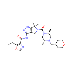 CCc1ocnc1C(=O)Nc1n[nH]c2c1CN(C(=O)N1C[C@@H](C)N(CC3CCOCC3)C[C@@H]1C)C2(C)C ZINC000114183151