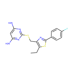 CCc1sc(-c2ccc(F)cc2)nc1CSc1nc(N)cc(N)n1 ZINC000096283881