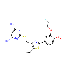 CCc1sc(-c2ccc(OC)c(OCCF)c2)nc1CSc1nc(N)cc(N)n1 ZINC000095921200