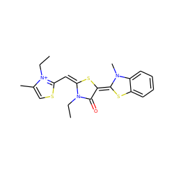 CCn1c(=O)/c(=C2\Sc3ccccc3N2C)s/c1=C/c1scc(C)[n+]1CC ZINC000004821877