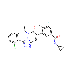 CCn1c(=O)c(-c2cc(C(=O)NC3CC3)cc(F)c2C)cc2nnc(-c3c(F)cccc3Cl)n21 ZINC000073197817