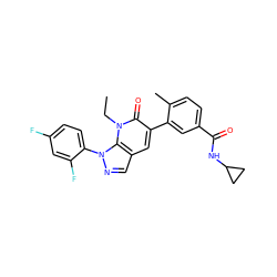 CCn1c(=O)c(-c2cc(C(=O)NC3CC3)ccc2C)cc2cnn(-c3ccc(F)cc3F)c21 ZINC000049067623