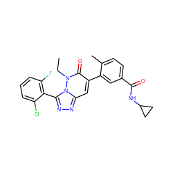 CCn1c(=O)c(-c2cc(C(=O)NC3CC3)ccc2C)cc2nnc(-c3c(F)cccc3Cl)n21 ZINC000082156178