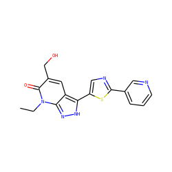 CCn1c(=O)c(CO)cc2c(-c3cnc(-c4cccnc4)s3)[nH]nc21 ZINC000653840735