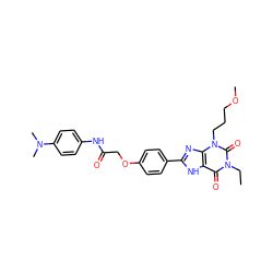 CCn1c(=O)c2[nH]c(-c3ccc(OCC(=O)Nc4ccc(N(C)C)cc4)cc3)nc2n(CCCOC)c1=O ZINC000043025108