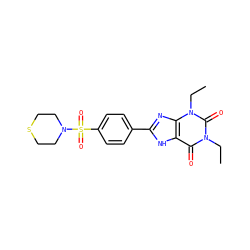 CCn1c(=O)c2[nH]c(-c3ccc(S(=O)(=O)N4CCSCC4)cc3)nc2n(CC)c1=O ZINC000026016928
