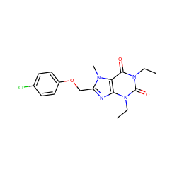 CCn1c(=O)c2c(nc(COc3ccc(Cl)cc3)n2C)n(CC)c1=O ZINC001772593893