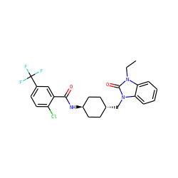 CCn1c(=O)n(C[C@H]2CC[C@H](NC(=O)c3cc(C(F)(F)F)ccc3Cl)CC2)c2ccccc21 ZINC000653663479