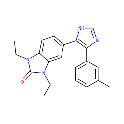 CCn1c(=O)n(CC)c2cc(-c3[nH]cnc3-c3cccc(C)c3)ccc21 ZINC000014958446