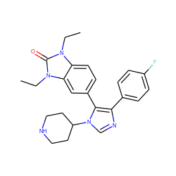 CCn1c(=O)n(CC)c2cc(-c3c(-c4ccc(F)cc4)ncn3C3CCNCC3)ccc21 ZINC000014958601