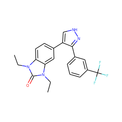 CCn1c(=O)n(CC)c2cc(-c3c[nH]nc3-c3cccc(C(F)(F)F)c3)ccc21 ZINC000014958541