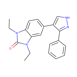 CCn1c(=O)n(CC)c2cc(-c3c[nH]nc3-c3ccccc3)ccc21 ZINC000014958553