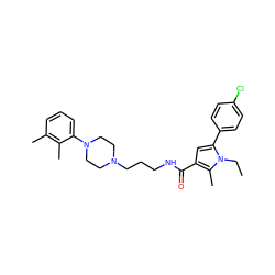 CCn1c(-c2ccc(Cl)cc2)cc(C(=O)NCCCN2CCN(c3cccc(C)c3C)CC2)c1C ZINC000058541521