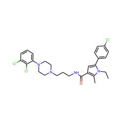 CCn1c(-c2ccc(Cl)cc2)cc(C(=O)NCCCN2CCN(c3cccc(Cl)c3Cl)CC2)c1C ZINC000058541330