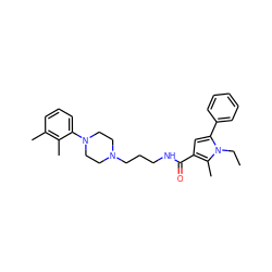 CCn1c(-c2ccccc2)cc(C(=O)NCCCN2CCN(c3cccc(C)c3C)CC2)c1C ZINC000049052779