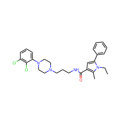 CCn1c(-c2ccccc2)cc(C(=O)NCCCN2CCN(c3cccc(Cl)c3Cl)CC2)c1C ZINC000049052289