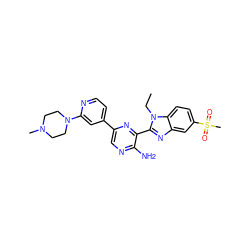 CCn1c(-c2nc(-c3ccnc(N4CCN(C)CC4)c3)cnc2N)nc2cc(S(C)(=O)=O)ccc21 ZINC000045194992