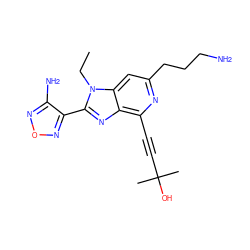 CCn1c(-c2nonc2N)nc2c(C#CC(C)(C)O)nc(CCCN)cc21 ZINC000049088183