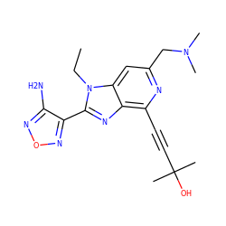 CCn1c(-c2nonc2N)nc2c(C#CC(C)(C)O)nc(CN(C)C)cc21 ZINC000049126184