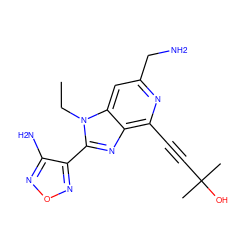 CCn1c(-c2nonc2N)nc2c(C#CC(C)(C)O)nc(CN)cc21 ZINC000049088194