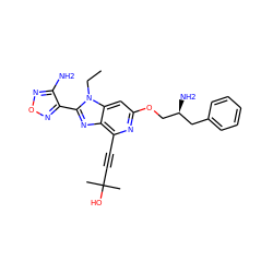 CCn1c(-c2nonc2N)nc2c(C#CC(C)(C)O)nc(OC[C@@H](N)Cc3ccccc3)cc21 ZINC000049088230