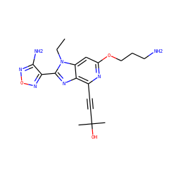 CCn1c(-c2nonc2N)nc2c(C#CC(C)(C)O)nc(OCCCN)cc21 ZINC000049784022