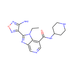 CCn1c(-c2nonc2N)nc2cncc(C(=O)NC3CCNCC3)c21 ZINC000040429704