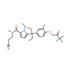 CCn1c(C(=O)N(C)CCC#N)ccc1C(CC)(CC)c1ccc(OCC(=O)C(C)(C)C)c(C)c1 ZINC000653798226