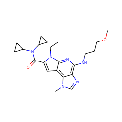 CCn1c(C(=O)N(C2CC2)C2CC2)cc2c3c(ncn3C)c(NCCCOC)nc21 ZINC000263620697