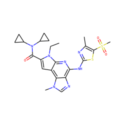 CCn1c(C(=O)N(C2CC2)C2CC2)cc2c3c(ncn3C)c(Nc3nc(C)c(S(C)(=O)=O)s3)nc21 ZINC000169078489