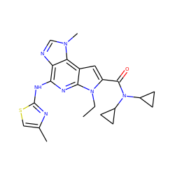 CCn1c(C(=O)N(C2CC2)C2CC2)cc2c3c(ncn3C)c(Nc3nc(C)cs3)nc21 ZINC000168518037