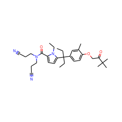 CCn1c(C(=O)N(CCC#N)CCC#N)ccc1C(CC)(CC)c1ccc(OCC(=O)C(C)(C)C)c(C)c1 ZINC000653799647