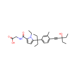 CCn1c(C(=O)NCC(=O)O)ccc1C(CC)(CC)c1ccc(C#CC(O)(CC)CC)c(C)c1 ZINC001772611679