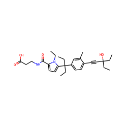 CCn1c(C(=O)NCCC(=O)O)ccc1C(CC)(CC)c1ccc(C#CC(O)(CC)CC)c(C)c1 ZINC001772648689