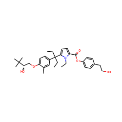 CCn1c(C(=O)Oc2ccc(CCO)cc2)ccc1C(CC)(CC)c1ccc(OC[C@H](O)C(C)(C)C)c(C)c1 ZINC000653801653