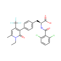 CCn1c(C)cc(C(F)(F)F)c(-c2ccc(C[C@H](NC(=O)c3c(Cl)cccc3Cl)C(=O)O)cc2)c1=O ZINC000095587955