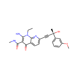 CCn1c(N)c(C(=O)NC)c(=O)c2ccc(C#C[C@](C)(O)c3cccc(OC)c3)nc21 ZINC000043202182