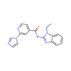 CCn1c(NC(=O)c2ccnc(-n3ccnc3)c2)nc2ccccc21 ZINC000048316538