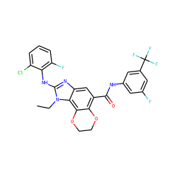 CCn1c(Nc2c(F)cccc2Cl)nc2cc(C(=O)Nc3cc(F)cc(C(F)(F)F)c3)c3c(c21)OCCO3 ZINC000221944875