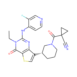 CCn1c(Nc2ccncc2F)nc2c([C@H]3CCCN(C(=O)C4(C#N)CC4)C3)csc2c1=O ZINC000299822858