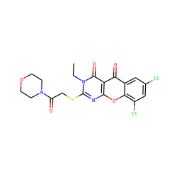 CCn1c(SCC(=O)N2CCOCC2)nc2oc3c(Cl)cc(Cl)cc3c(=O)c2c1=O ZINC000002394241